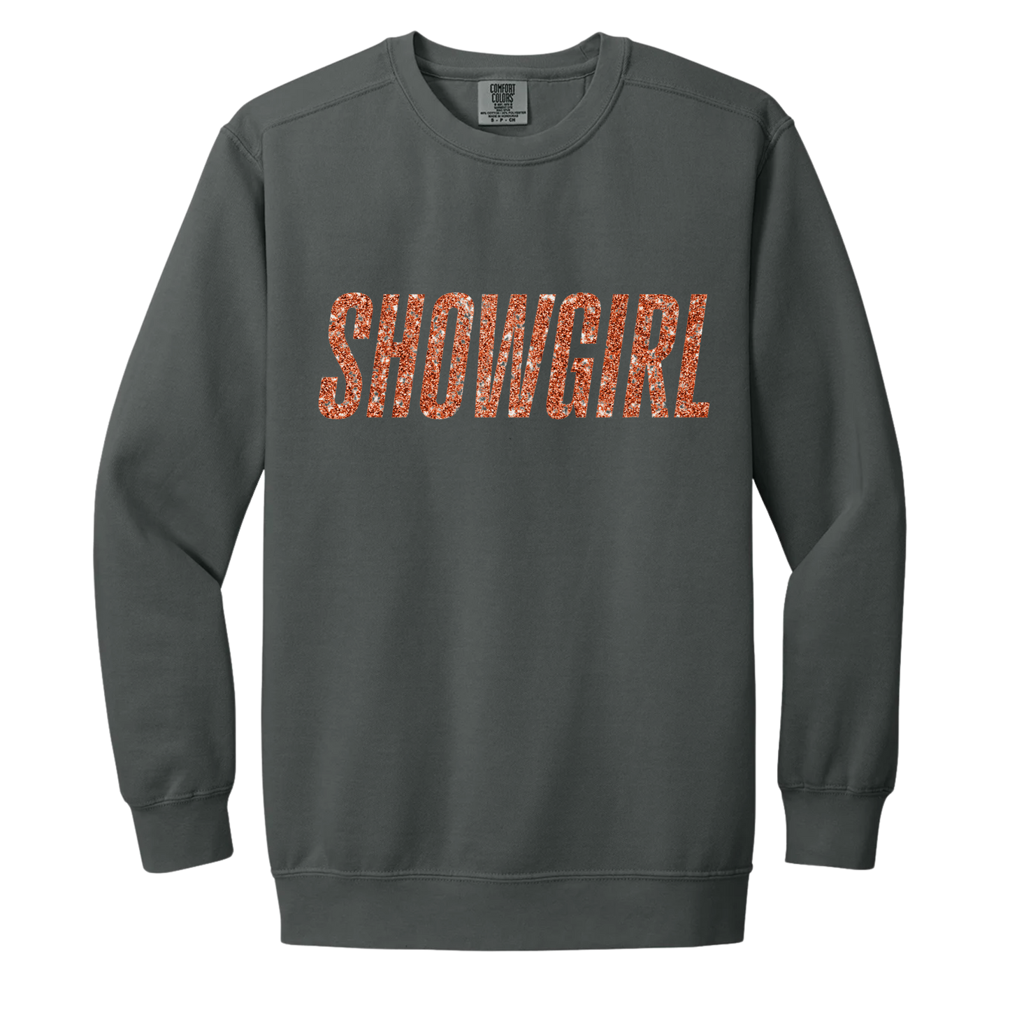 Showgirl Crewneck - Pepper Comfort Colors Crewneck - Orange Glitter