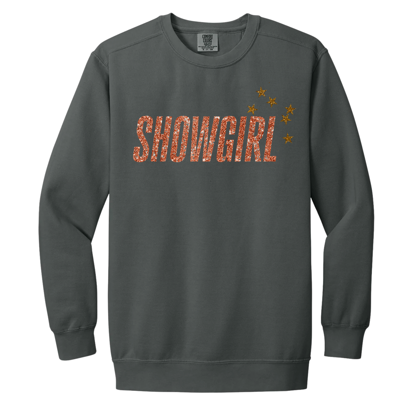 Showgirl Crewneck - Pepper Comfort Colors Crewneck - Orange Glitter w/Stars