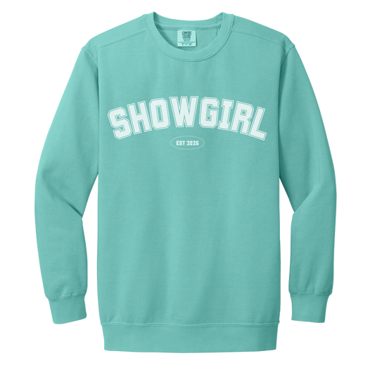 Showgirl Crewneck -  Seafoam Comfort Colors Crewneck - Varsity White