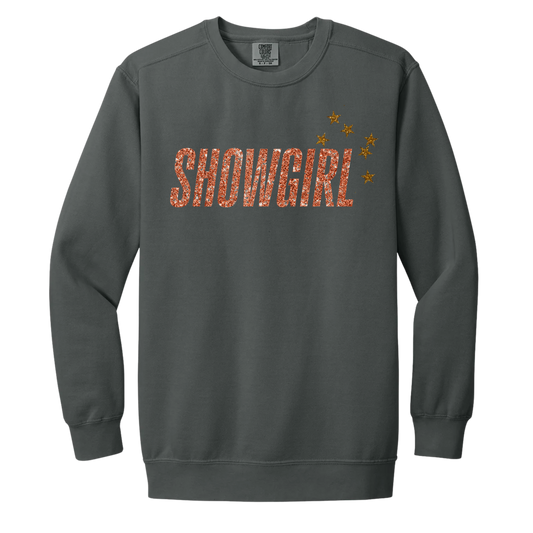 Showgirl Crewneck -  Pepper Comfort Colors Crewneck - Orange Glitter w/Stars