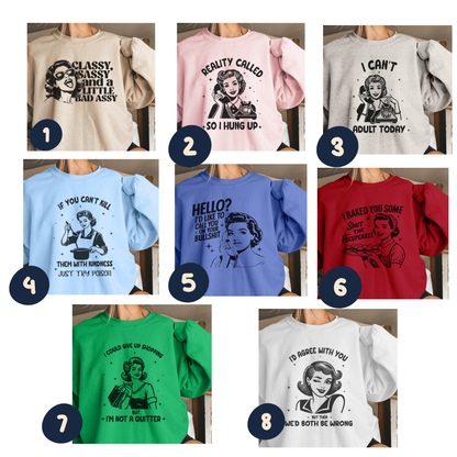 Vintage Housewives Crewnecks - Various Designs and Colors